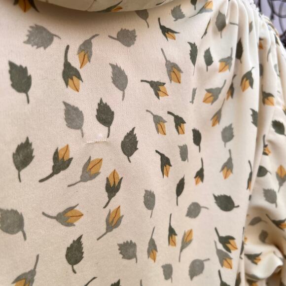 Vintage Leslie Fay floral feather leaf yellow belted dress - Picture 7 of 7